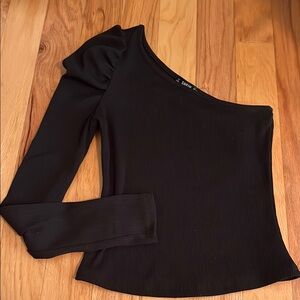 Shein Ribbed Black One-Shoulder Top